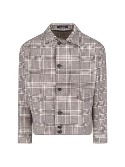 Tagliatore Classic Brown Virgin Wool Checkered Jacket With Button Closure In Gray