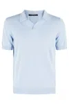 Tagliatore Classic Cotton Polo With Buttonless Collar In Blue