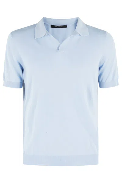 Tagliatore Classic Cotton Polo With Buttonless Collar In Blue
