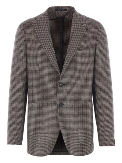 TAGLIATORE CLASSIC HOUNDSTOOTH WOOL BLAZER WITH NOTCHED LAPELS AND BUTTON CLOSURE