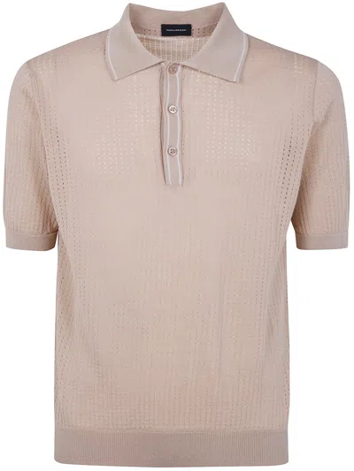 Tagliatore Pointelle-knit Polo Shirt In Brown