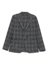 Tagliatore Plaid Button Blazer In Gray