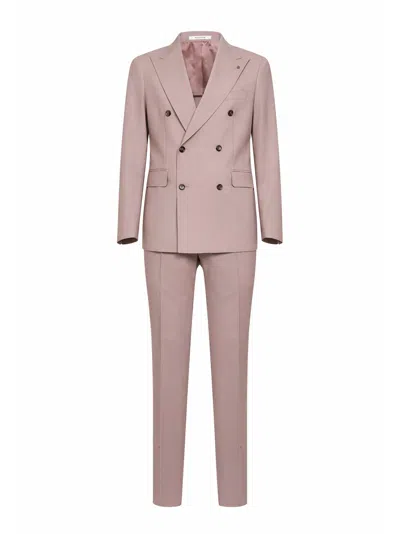Tagliatore Clay Stretch Virgin Wool Vesuvio Double-breasted Suit In Pink