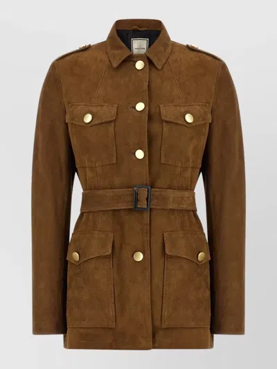 Tagliatore Clea Tailored Jacket Belted Waist Epaulettes In Brown