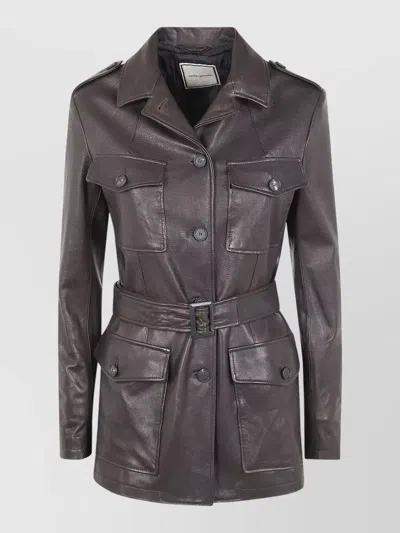 Tagliatore Clea Woman Jacket Belted Waist Epaulettes In Brown