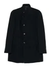Tagliatore Structured Blue Coat With High Collar In Black