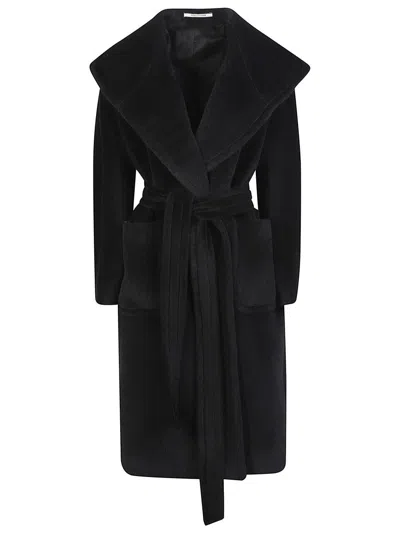 Tagliatore Long-sleeve Belted Coat In Black