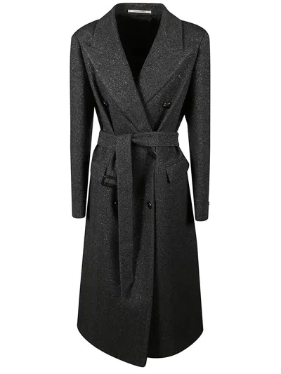 Tagliatore Double-breasted Belted Coat In Gray