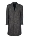 Tagliatore Grey Double-breasted Coat With Peak Revers In Black