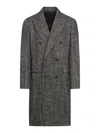 Tagliatore Long Double Breasted Coat In Wool Blend Herringbone In Grey