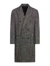 Tagliatore Long Double Breasted Coat In Wool Blend Herringbone In Black