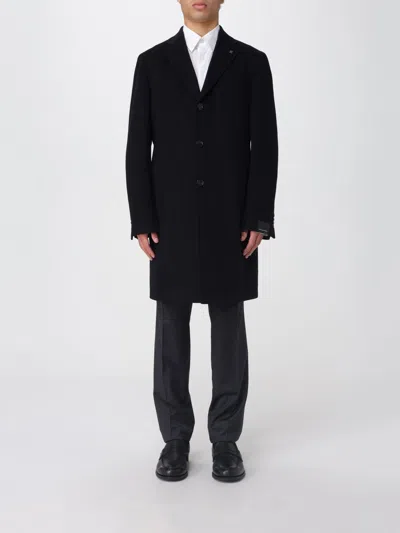 Tagliatore Navy Blue Wool Coat In Black