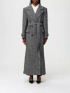 Tagliatore Long Herringbone Coat Belted Waist In Black