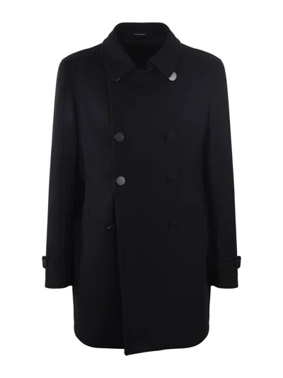 Tagliatore Straight-hem Double-breasted Coat In Black