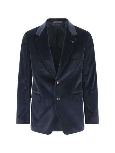 Tagliatore Velvet Blazer With Classic Lapel In Blue