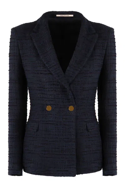 Tagliatore Cotton Blend Double-breasted Blazer In Blue