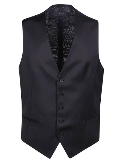 Tagliatore Wool Vest With Adjustable Buckle Strap In Black