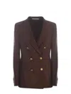 Tagliatore Double-breasted Brown Jacket In Linen Women In Brown