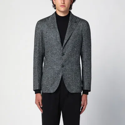 Tagliatore Grey Single-breasted Jacket Herringbone Pattern In Gray