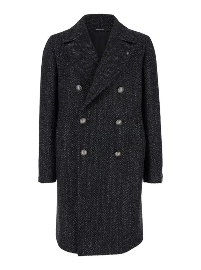 Tagliatore 'arden' Dakr Grey Double Breasted Coat With Buttons