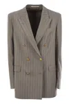 Tagliatore Women Stretch Wool Double-breasted Pinstripe Blazer In Grey