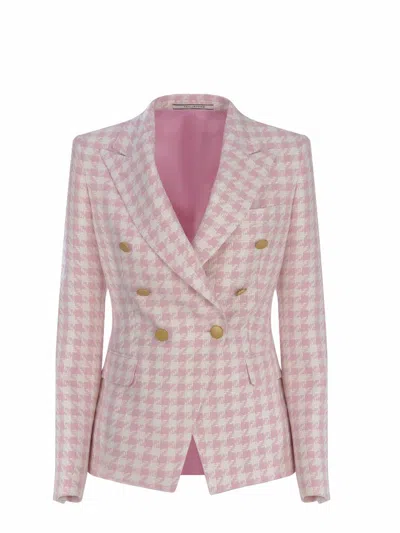 Tagliatore J-alicya Double-breasted Jacket In Pink And White