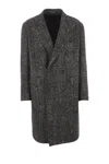 Tagliatore Grey Double-breasted Coat With Peak Revers In Black
