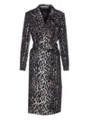 Tagliatore Long Leopard Print Coat With Belted Waist In Black