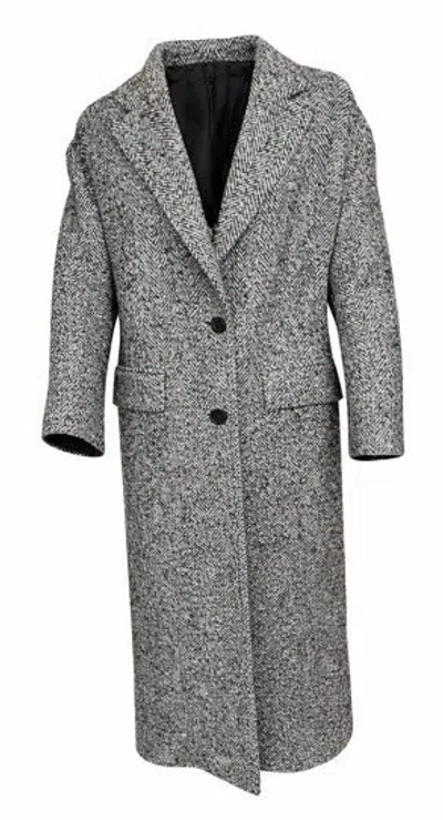 Tagliatore Carine Herringbone Button Coat In Gray