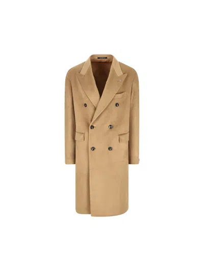 Tagliatore Double-breasted Wool Coat In Brown