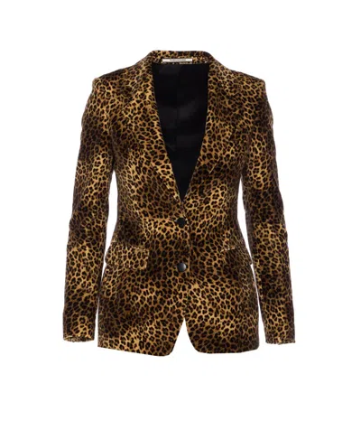 Tagliatore Suede Leopard Print Jacket Frontal Pockets In Brown