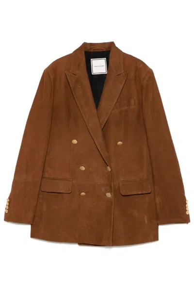 Tagliatore Cognac Tailored Lamb Leather Jacket With Gold-tone Buttons In Brown
