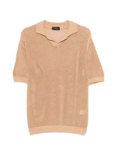 Tagliatore Textured Polo Shirt With Ribbed Details For Men In Brown