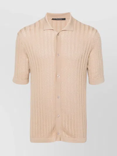 Tagliatore Collared Shirt With Knit Pattern And Perforated Effect In Pink