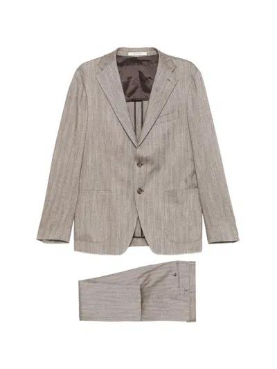 Tagliatore Brown Lightweight Linen Suit In Neutral