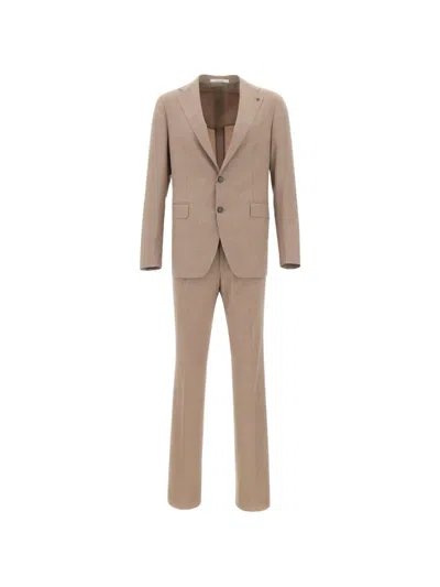 Tagliatore Contrast-button Lapel-pin Suit In Neutral