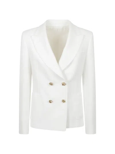 Tagliatore Coral Double-breasted Textured Blazer In White
