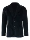 Tagliatore Single-breasted Jacket In Stretch Cotton Velvet In Blue