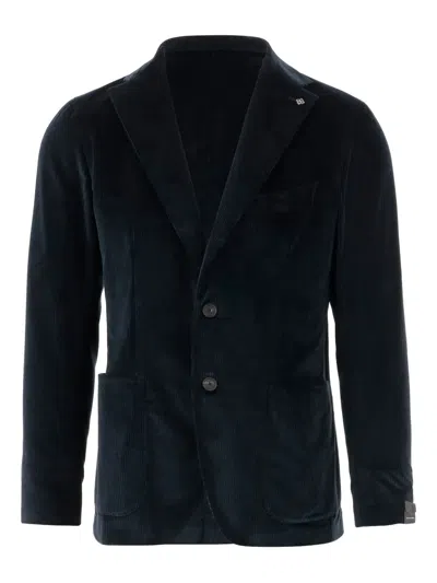 Tagliatore Single-breasted Jacket In Stretch Cotton Velvet In Black