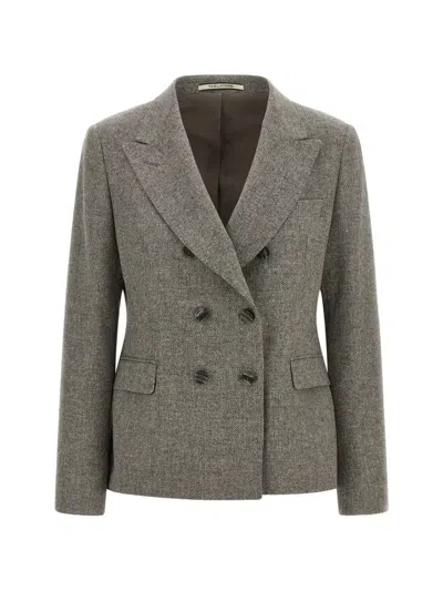 Tagliatore Cashmere Herringbone Double-breasted Blazer In Gray