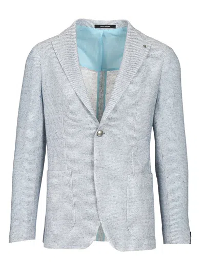 Tagliatore Cotton And Linen Jersey Blazer Jackets Light Blue