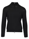 Tagliatore Cotton And Silk High Neck Zip Sweater Knitwear Blue In Black