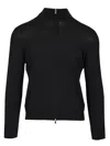 Tagliatore Cotton And Silk High Neck Zip Sweater Knitwear Blue In Black