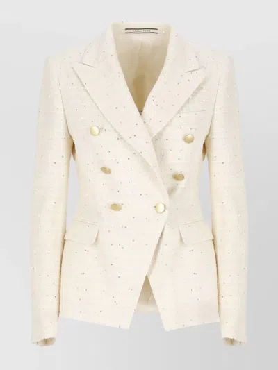 Tagliatore Cotton Blazer With Sequin Embellishments In Neutral