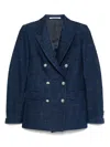 Tagliatore Double-breasted Structured Shoulder Jacket With Button Detailing In Blue