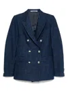 Tagliatore Double-breasted Structured Shoulder Jacket With Button Detailing In Blue