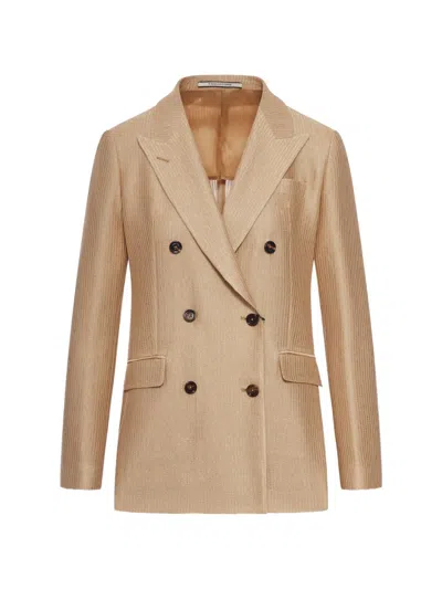 Tagliatore Cotton Double Breasted Jacket In Brown