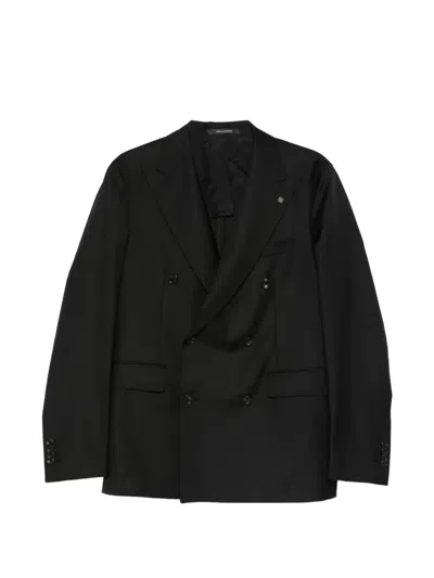 Tagliatore Cotton Double-breasted Suit In Black