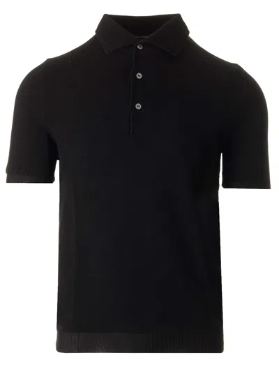 Tagliatore Park Ribbed-knit Polo Shirt In Black