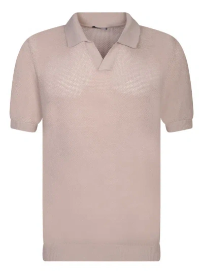 Tagliatore Crochet Taupe Polo Shirt In Pink